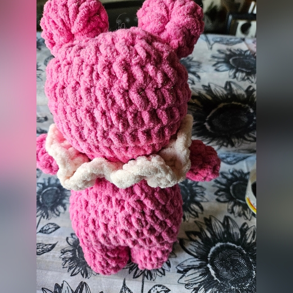Chunky Pink Sparkly Crochet Bear Amigurumi Doll - Picture 3 of 11